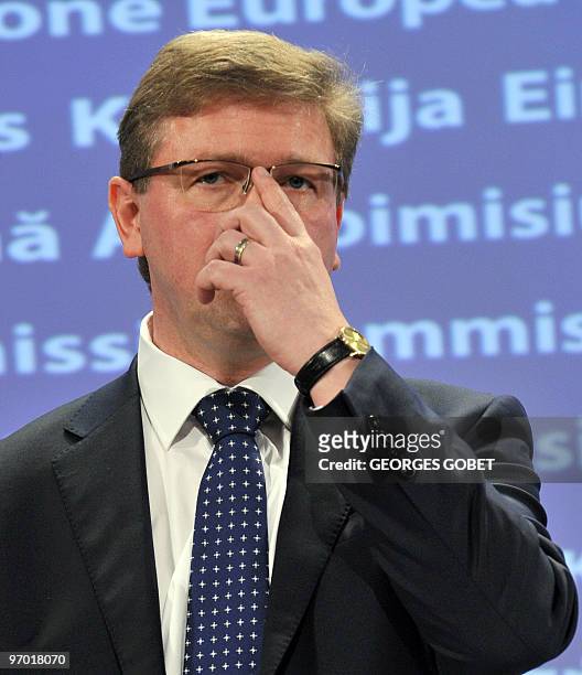 Enlargement commissioner Stefan Fule gives a press conference on February 24, 2010 at EU headquarters in Brussels. The European Commission on...