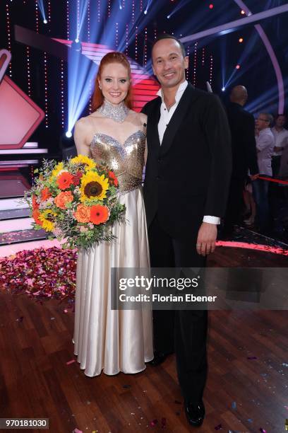 Barbara Meier and Sergiu Luca during the finals of the 11th season of the television competition 'Let's Dance' on June 8, 2018 in Cologne, Germany.