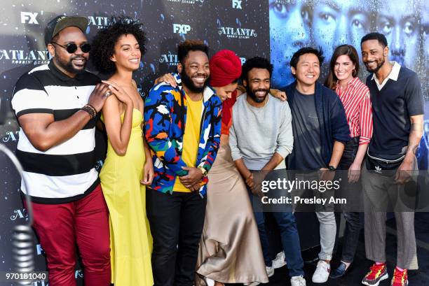 Brian Tyree Henry; Stefani Robinson, Stephen Glover, Zazie Beetz; Donald Glover; Hiro Murai, Dianne McGunigle and Lakeith Stanfield attend FX's...