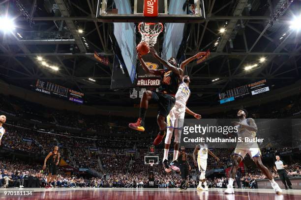 Jeff Green of the Cleveland Cavaliers goes to the basket against the Golden State Warriors in Game Four of the 2018 NBA Finals on June 8, 2018 at...