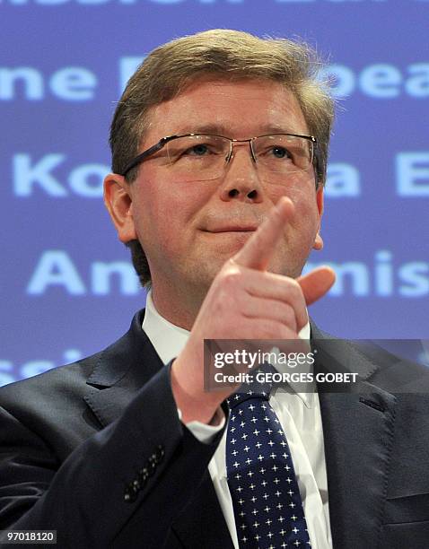 Enlargement commissioner Stefan Fule gives a press conference on February 24, 2010 at EU headquarters in Brussels. The European Commission on...