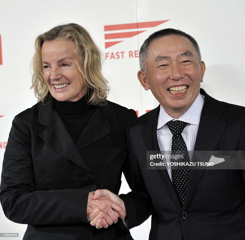 German designer Jil Sander (L) shakes ha