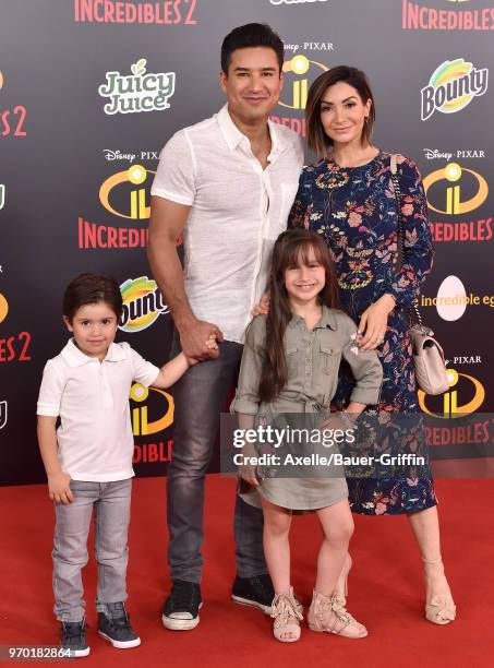 Personality Mario Lopez, wife Courtney Laine Mazza, son Dominic Lopez and daughter Gia Francesca Lopez attend the World Premiere of Disney and...