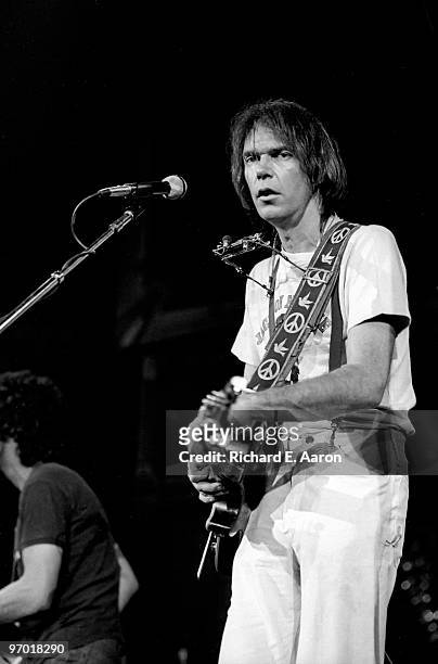 Neil Young performs live on stage with Crazy Horse at Madison Square Garden, New York on September 27 1978 during his One Stop World Tour