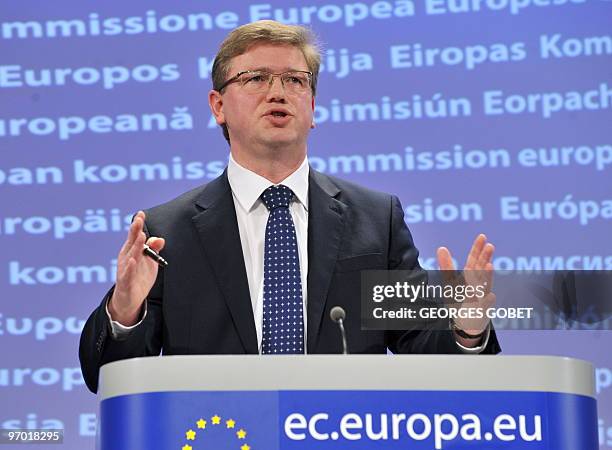 Enlargement commissioner Stefan Fule gives a press conference on February 24, 2010 at EU headquarters in Brussels. The European Commission on...