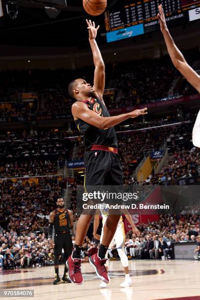 Rodney Hood of the Cleveland Cavaliers shoots the ball against the Golden State Warriors during Game Four of the 2018 NBA Finals on June 8, 2018 at...
