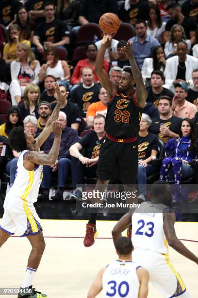 Jeff Green of the Cleveland Cavaliers shoots the ball against the Golden State Warriors in Game Four of the 2018 NBA Finals on June 8, 2018 at...