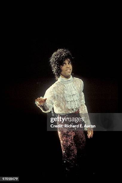 Prince performs live on stage at Rosemont Horizon in Chicago on December 10 1984 during his Purple Rain tour