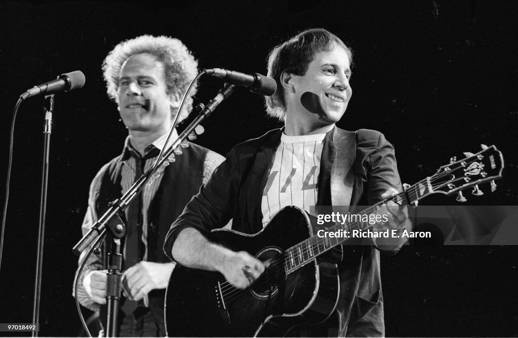 Garfunkel Paul Simon and Art Garfunkel perform live on stage at the Dodger ...