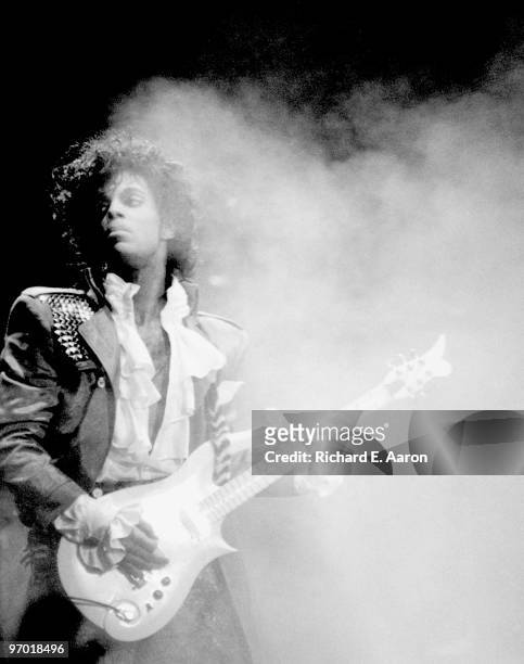Prince performs live on stage at Rosemont Horizon in Chicago on December 10 1984 during his Purple Rain tour