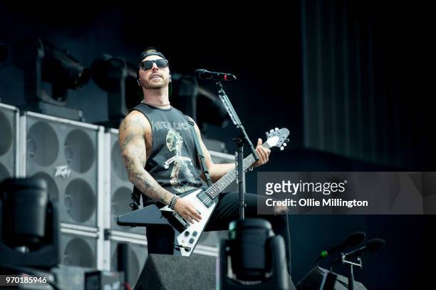 Matthew 'Matt' Tuck of Bullet for my Valentine performs onstage during Day 1 of Download Festival 2018 at Donington Park on June 8, 2018 in...