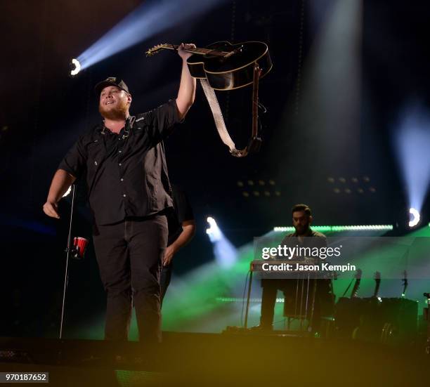 Luke Combs performs onstage during the 2018 CMA Music festival at Nissan Stadium on June 8, 2018 in Nashville, Tennessee.