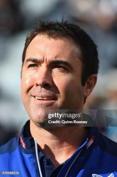 Kangaroos head coach Brad Scott speaks to the media during the round 12 AFL match between the Geelong Cats and the North Melbourne Kangaroos at GMHBA...