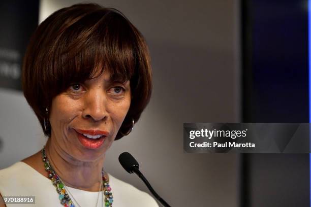 Baltimore Mayor Catherine Pugh speaks at a session on Housing Affordbility the US Conference of Mayors on June 8, 2018 in Boston, Massachusetts.