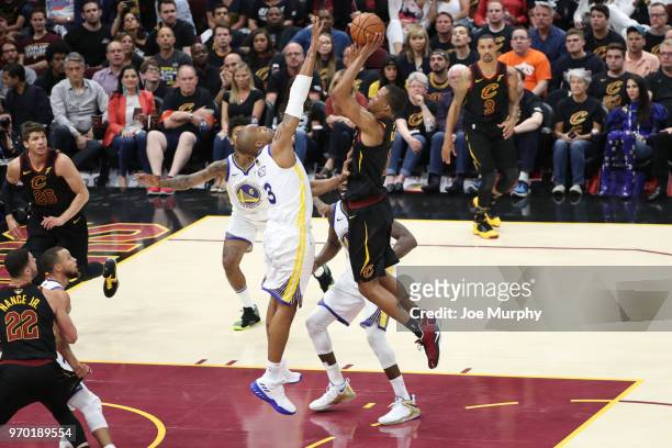 Rodney Hood of the Cleveland Cavaliers shoots the ball against the Golden State Warriors in Game Four of the 2018 NBA Finals on June 8, 2018 at...