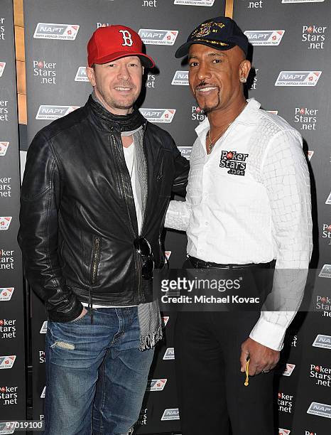 Actor/singer Donnie Wahlberg and TV personality Montel Williams arrive at Pokerstars.net's Celebrity Charity Poker Tournament at Venetian Hotel and...