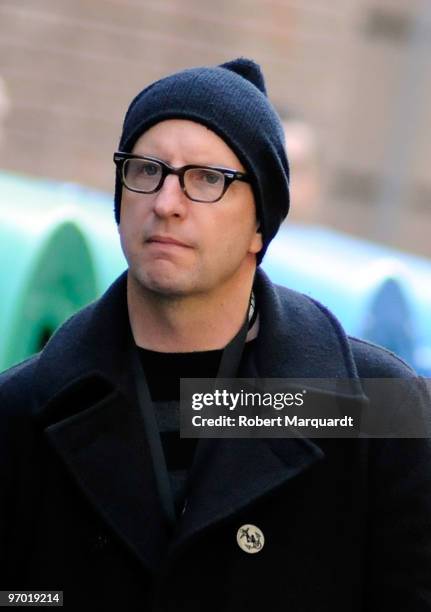 Director Steven Soderberg scouts for locations whilst directing his latest film 'Knockout' in the streets of the Barrio Gotic on February 24, 2010 in...