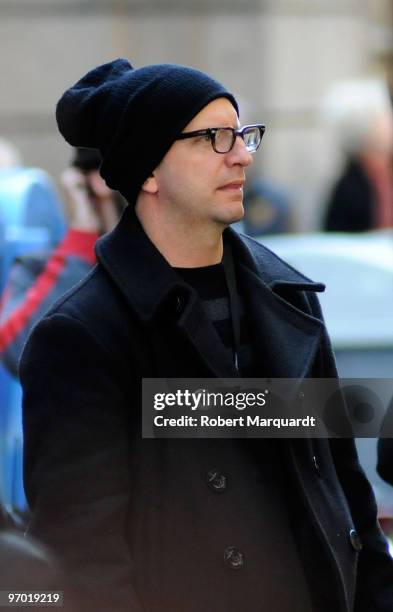 Director Steven Soderberg scouts for locations whilst directing his latest film 'Knockout' in the streets of the Barrio Gotic on February 24, 2010 in...