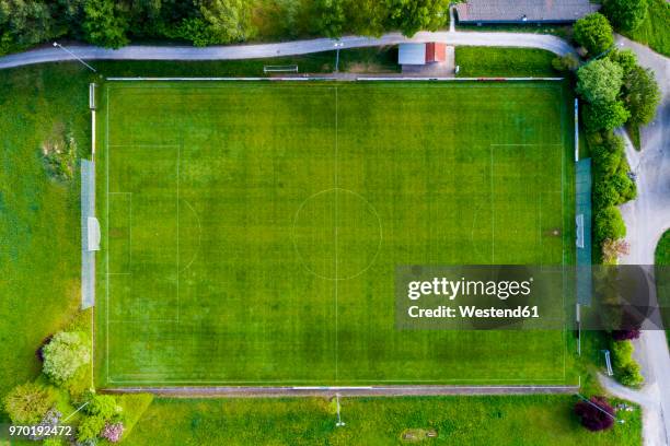 germany, baden-wuerttemberg, rems-murr-kreis, aerial view of football ground - baden baden aerial fotografías e imágenes de stock