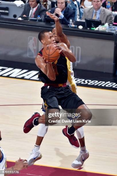 Rodney Hood of the Cleveland Cavaliers drives to the basket during the game against the Golden State Warriors in Game Four of the 2018 NBA Finals on...