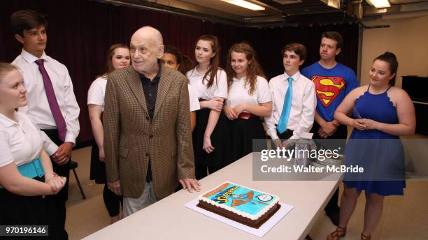 Charles Strouse with cast celebrating his 90th Birthday during the Children's Theatre of Cincinnati presentation for composer Charles Strouse of...