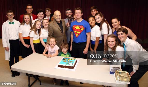 Charles Strouse with grandchildren and cast celebrating his 90th Birthday during the Children's Theatre of Cincinnati presentation for composer...