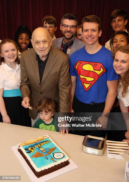 Charles Strouse with grandson, cast and company celebrating his 90th Birthday during the Children's Theatre of Cincinnati presentation for composer...