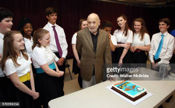 Charles Strouse with cast celebrating his 90th Birthday during the Children's Theatre of Cincinnati presentation for composer Charles Strouse of...
