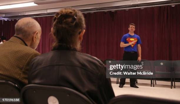 Charles Strouse with cast during the Children's Theatre of Cincinnati presentation for composer Charles Strouse of 'Superman The Musical' at Ripley...