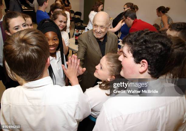 Charles Strouse with cast celebrating his 90th Birthday during the Children's Theatre of Cincinnati presentation for composer Charles Strouse of...