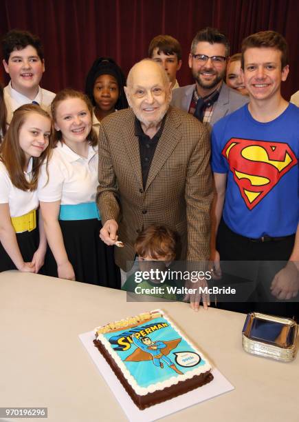 Charles Strouse with grandson and cast celebrating his 90th Birthday during the Children's Theatre of Cincinnati presentation for composer Charles...