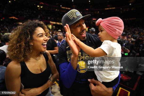 Shaun Livingston of the Golden State Warriors celebrates with family after defeating the Cleveland Cavaliers during Game Four of the 2018 NBA Finals...