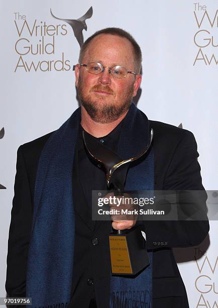 Writer Anthony Peckham poses in the press room at the 2010 Writers Guild Awards held at the Hyatt Regency Century Plaza Hotel on February 20, 2010 in...