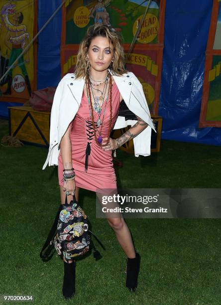 Paris Jackson arrives at the Moschino Spring/Summer 19 Menswear And Women's Resort Collection at Los Angeles Equestrian Center on June 8, 2018 in...