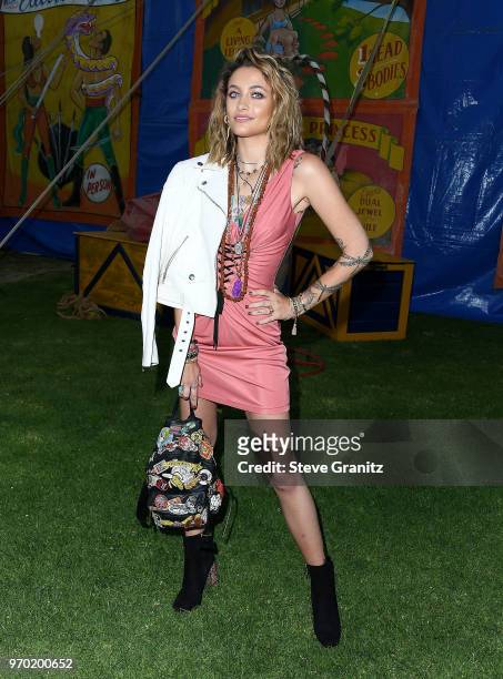 Paris Jackson arrives at the Moschino Spring/Summer 19 Menswear And Women's Resort Collection at Los Angeles Equestrian Center on June 8, 2018 in...