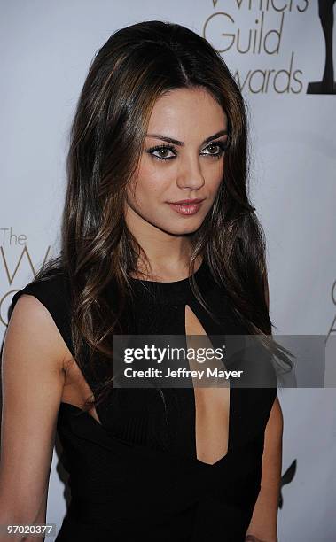 Actress Mila Kunis arrives at the 2010 Writers Guild Awards held at Hyatt Regency Century Plaza Hotel on February 20, 2010 in Los Angeles, California.