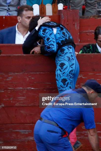 Bullfighter Cayetano Rivera makes a toast to Felipe Juan Froilan de Marichalar during bullfights on June 2, 2018 in Aranjuez, Spain.