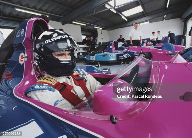 Damon Hill of Great Britain and son of former two time Formula 1 world champion Graham sits aboard the Motor Racing Developments Brabham BT60B Judd...