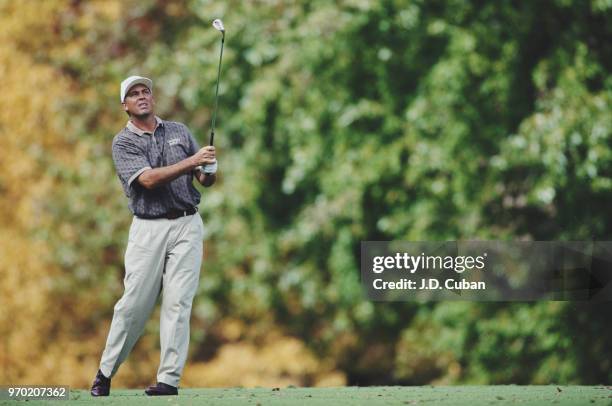 Tom Lehman of the United States during the Tour Championship golf tournament on 26 October 1996 at Southern Hills Country Club, Tulsa, Oklahoma,...