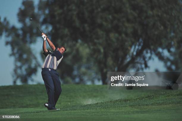 Phil Mickelson of the United States drives off the fairway during the Buick Invitational golf tournament on 11 February 1996 at theTorrey Pines Golf...