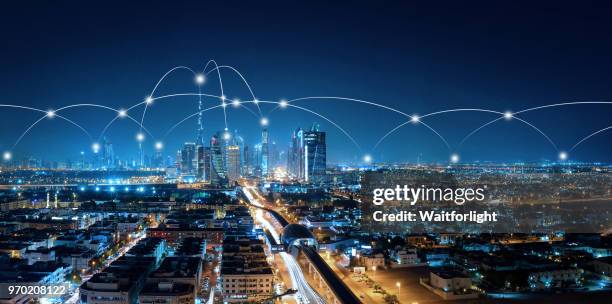 the network of city in dubai,uae - smart city stock pictures, royalty-free photos & images