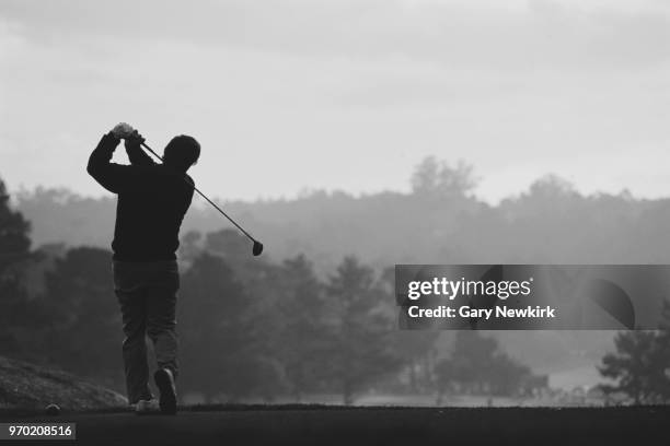 Fuzzy Zoeller of the United States tees off during the AT&T Pebble Beach Pro-Am golf tournament on 5 February 1995 at the Pebble Beach Golf Course in...