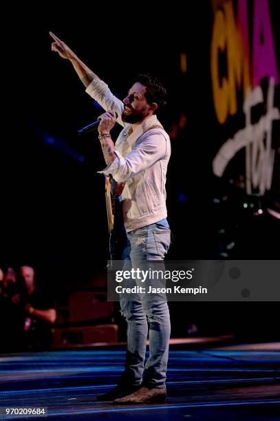 Matthew Ramsey of musical group Old Dominion performs onstage during the 2018 CMA Music festival at Nissan Stadium on June 8, 2018 in Nashville,...