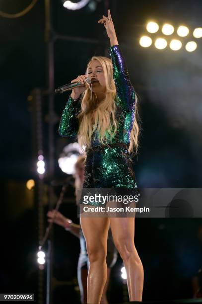 Carrie Underwood performs onstage during the 2018 CMA Music festival at Nissan Stadium on June 8, 2018 in Nashville, Tennessee.