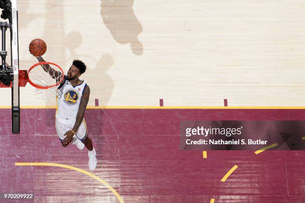 Jordan Bell of the Golden State Warriors goes to the basket against the Cleveland Cavaliers in Game Four of the 2018 NBA Finals on June 8, 2018 at...