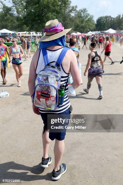 Clear backpacks are the requirement to help with safety and security during the Bonnaroo Music And Arts Festival on June 8, 2018 in Manchester,...