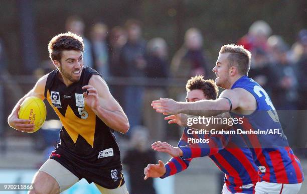 Nick Coughlan of Werribee in action during the round 10 VFL match between Werribee and Port Melbourne at Avalon Airport Oval on June 9, 2018 in...