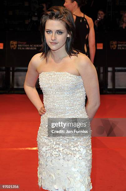 Actress Kristen Stewart attends the Orange British Academy Film Awards 2010 at the Royal Opera House on February 21, 2010 in London, England.