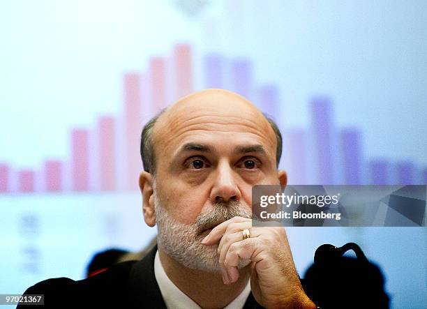 Ben S. Bernanke, chairman of the U.S. Federal Reserve, listens to opening statements before giving his semiannual monetary report to the House...