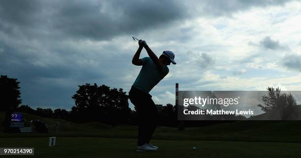 Scott Fernandez of Spain tees off on the 1st hole during Day Three of The 2018 Shot Clock Masters at Diamond Country Club on June 9, 2018 in...